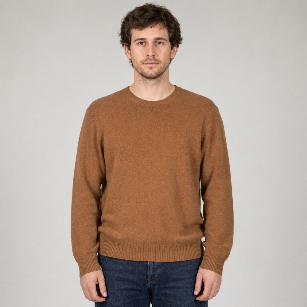 Everlane Men's XL‎ 100% Wool Crewneck Sweater Camel Brown Knit